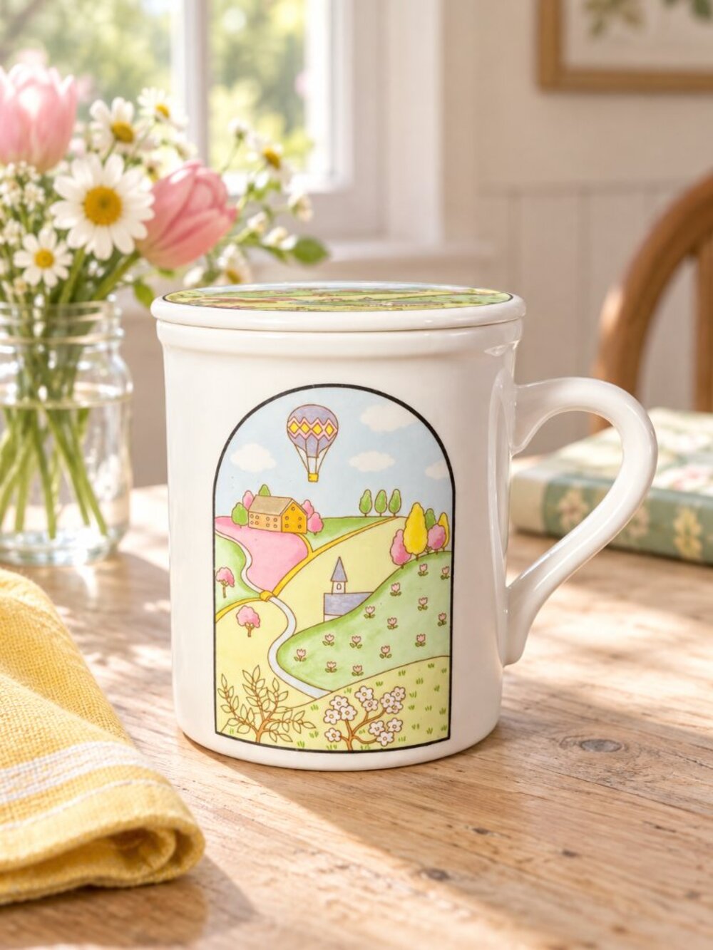 Vintage Country Seasons Giftcraft Japan Mug + Lid Coaster